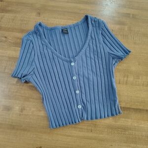 SHEIN Blue Ribbed Button-Down Shirt